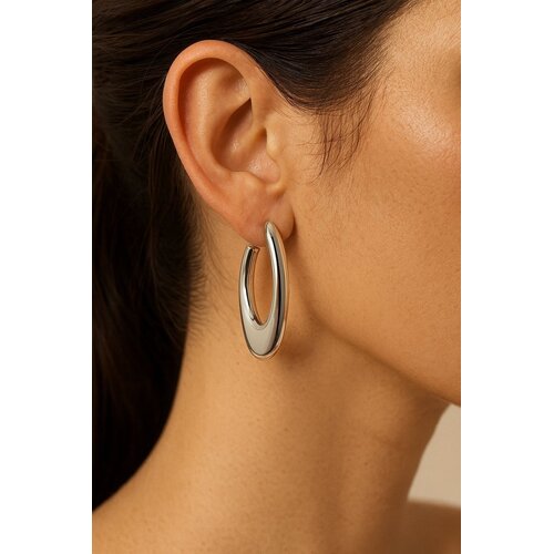 Lundholm Skadi – Sculptural Statement Hoops – Silver-Tone Lundholm Skadi – Sculptural Statement Hoops – Silver-Tone