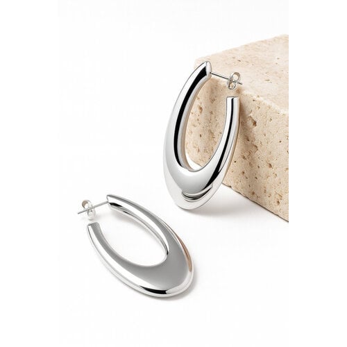 Lundholm Skadi – Sculptural Statement Hoops – Silver-Tone Lundholm Skadi – Sculptural Statement Hoops – Silver-Tone