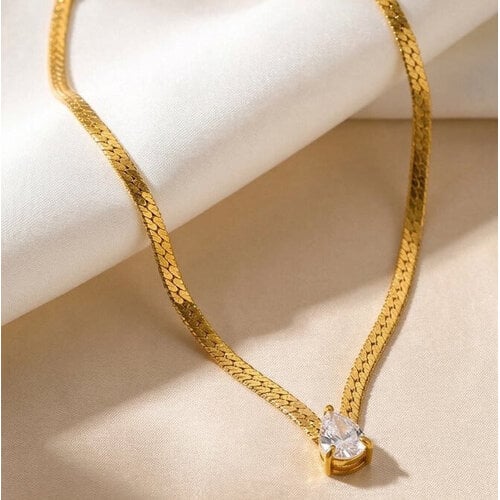 Lundholm Ariane – Platte Schakelketting met Zirkonia – Goudkleurig Lundholm Ariane – Platte Schakelketting met Zirkonia – Goudkleurig