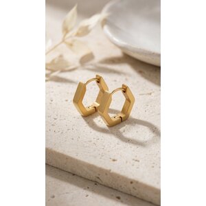 Lundholm Lot – Hexagon Hoop Earrings with Stone – Gold-Tone Lundholm Lot – Hexagon Hoop Earrings with Stone – Gold-Tone