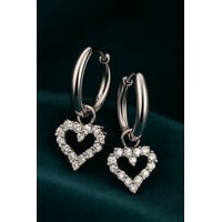 Anna – Heart Earrings with Cubic Zirconia – Silver-Tone