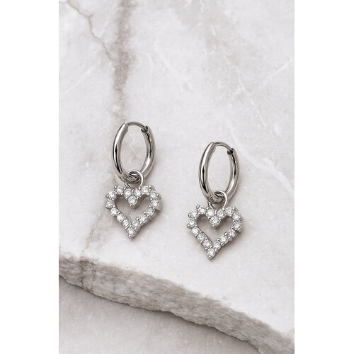 Lundholm Anna – Heart Earrings with Cubic Zirconia – Silver-Tone Lundholm Anna – Heart Earrings with Cubic Zirconia – Silver-Tone