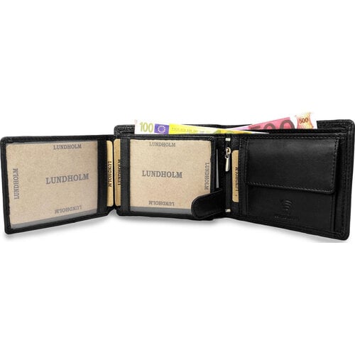 Lundholm Billfold Heren Portemonnee Echt Rundleer met RFID – Zwart