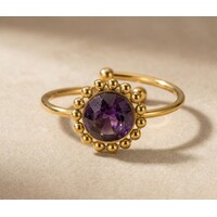 Lilly – Adjustable Ring with Amethyst – Gold-Tone