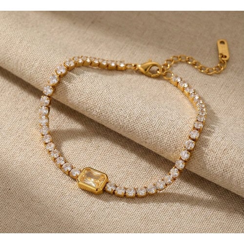 Lundholm Jasmijn – Zirkonia Tennisarmband Dames – Goudkleurig Lundholm Jasmijn – Zirkonia Tennisarmband Dames – Goudkleurig