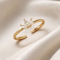 Rumi – Adjustable Lotus Ring with Cubic Zirconia – Gold-Tone
