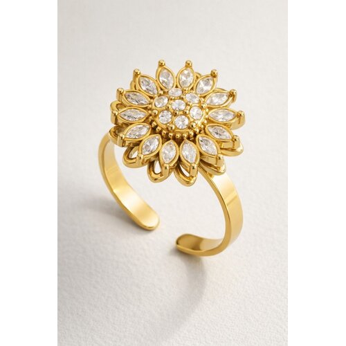 Lundholm Ophelia – Verstellbarer Blumenring mit Zirkonia (drehbar) – Goldfarben Lundholm Ophelia – Verstellbarer Blumenring mit Zirkonia (drehbar) – Goldfarben