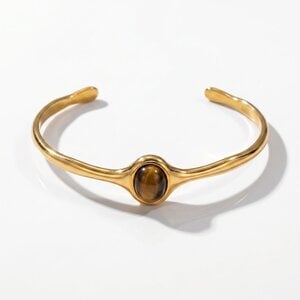 Lundholm Jol – Open Bangle met Tijgeroog Dames – Goudkleurig