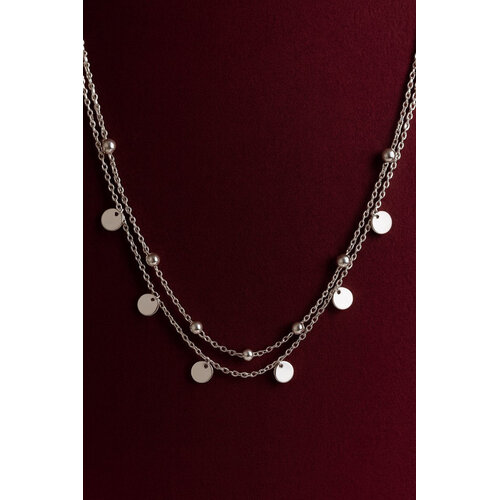 Lundholm Sola – Double-Layer Necklace with Beads – Silver-Tone Lundholm Sola – Double-Layer Necklace with Beads – Silver-Tone
