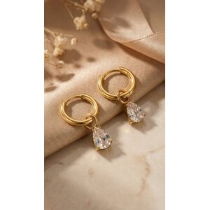 Lundholm Avélie – Huggie Drop Earrings with Cubic Zirconia – Gold-Plated (PVD) – Gold-Plated Lundholm Avélie – Huggie Drop Earrings with Cubic Zirconia – Gold-Plated (PVD) – Gold-Plated