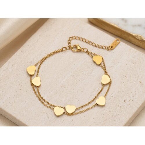 Lundholm Seya – Bracelet with Hearts and Rose Quartz – Gold-Tone Lundholm Seya – Bracelet with Hearts and Rose Quartz – Gold-Tone