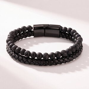 Lundholm Arvid – Armband Heren – Kunstleer met Lavasteen – Zwart Lundholm Arvid – Armband Heren – Kunstleer met Lavasteen – Zwart