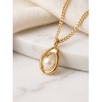 Hilma – Kette mit Kunstperlen-Anhänger – Goldfarben