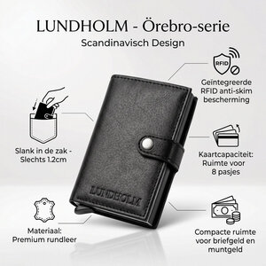 Lundholm Lundholm pasjeshouder mannen met portemonnee en leren sleutelhouder key organizer zwart Lundholm Lundholm pasjeshouder mannen met portemonnee en leren sleutelhouder key organizer zwart