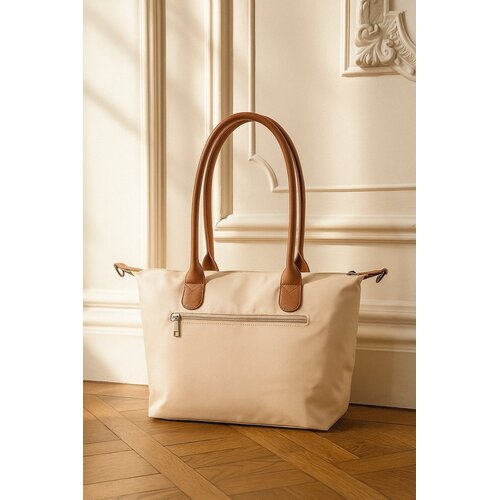 Lundholm Danviken – Shopper mit Reißverschluss und 5 Fächern – Beige-Champagner
