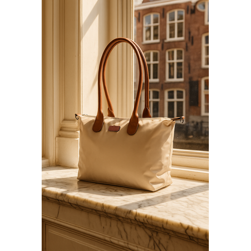 Lundholm Danviken – Shopper mit Reißverschluss und 5 Fächern – Beige-Champagner