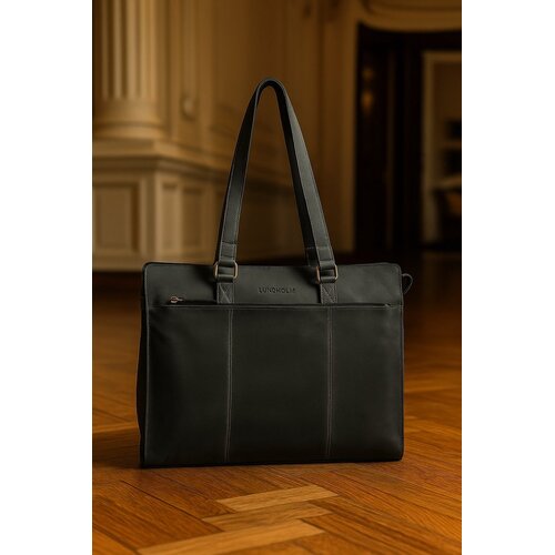 Lundholm Leder-Laptoptasche Damen 15,6 Zoll – Schwarz Lundholm Leder-Laptoptasche Damen 15,6 Zoll – Schwarz
