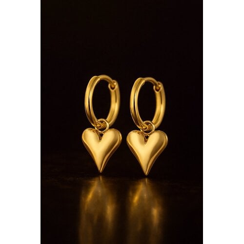 Lundholm Saltrup – Earrings with Heart Charm for Women – Gold-Tone Lundholm Saltrup – Earrings with Heart Charm for Women – Gold-Tone