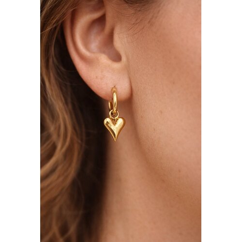 Lundholm Saltrup – Earrings with Heart Charm for Women – Gold-Tone Lundholm Saltrup – Earrings with Heart Charm for Women – Gold-Tone