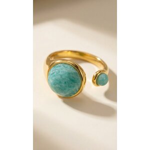 Lundholm Sophia – Adjustable Ring with Amazonite – Gold-Tone