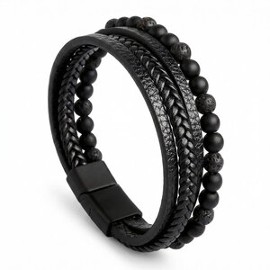 Lundholm Björn – Men's Bracelet – Faux Leather with Natural Stone Beads Lundholm Björn – Men's Bracelet – Faux Leather with Natural Stone Beads