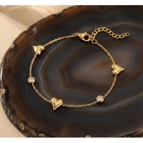 Lundholm Jutta – Armband mit Herzen und Zirkonia Damen – Goldfarben Lundholm Jutta – Armband mit Herzen und Zirkonia Damen – Goldfarben