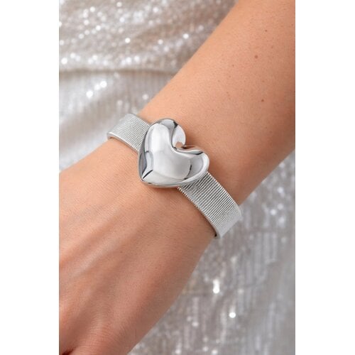 Lundholm Lova – Bangle Bracelet with Heart for Women – Silver-Tone Lundholm Lova – Bangle Bracelet with Heart for Women – Silver-Tone