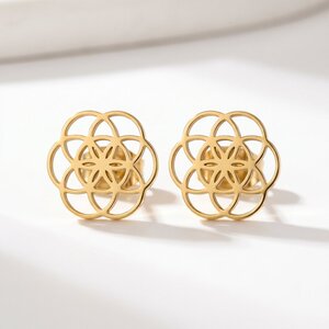 Lundholm Pia – Flower of Life Stud Earrings – Gold-Tone Lundholm Pia – Flower of Life Stud Earrings – Gold-Tone