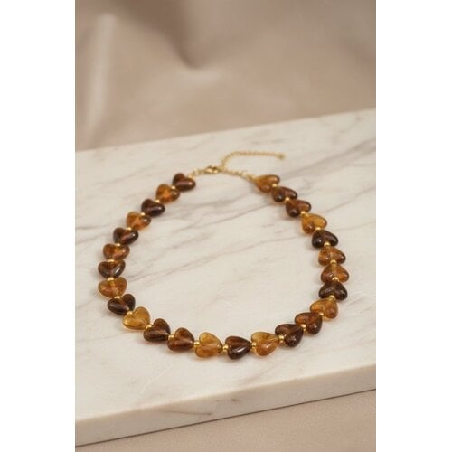 Lundholm Linne – Kralenketting met Hartjes Dames – Bruin Lundholm Linne – Kralenketting met Hartjes Dames – Bruin