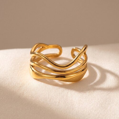 Lundholm Lundholm Phoenix Ring Dames Goud kleurig – Premium Stainless Steel PVD Gold Plated – Ringen Dames Waves Ring Minimalistische Ring Asymmetrisch