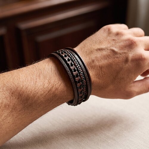 Lundholm Lundholm Joris Armband Heren Bruin / Zwart – Luxe 5-Laagse Kunst leren Heren armband 21 cm Lundholm Lundholm Joris Armband Heren Bruin / Zwart – Luxe 5-Laagse Kunst leren Heren armband 21 cm