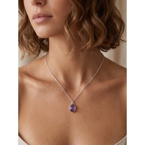 Lundholm Lundholm Rosan Amethist Ketting Dames Zilverkleurig – Premium Stainless Steel Jewellery – Ketting met Echte Amethist Natuursteen Hanger Lundholm Lundholm Rosan Amethist Ketting Dames Zilverkleurig – Premium Stainless Steel Jewellery – Ketting met Echte Amethist Natuursteen Hanger