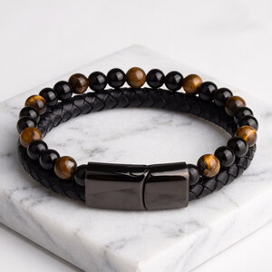 Lundholm Lundholm Arvid Heren Armband Kunstleer Bruin Zwart met Tijgeroog Kralen – 23 cm – Scandinavisch Design Lundholm Lundholm Arvid Heren Armband Kunstleer Bruin Zwart met Tijgeroog Kralen – 23 cm – Scandinavisch Design