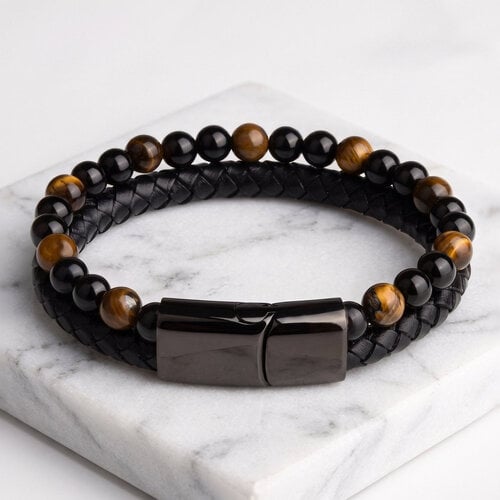 Lundholm Lundholm Arvid Armband Heren Bruin Zwart – Luxe Kunst leren Armband met Tijgeroog Kralen Mannen Armband Kralenarmband – 23 cm – Cadeau voor Mannen Lundholm Lundholm Arvid Armband Heren Bruin Zwart – Luxe Kunst leren Armband met Tijgeroog Kralen Mannen Armband Kralenarmband – 23 cm – Cadeau voor Mannen