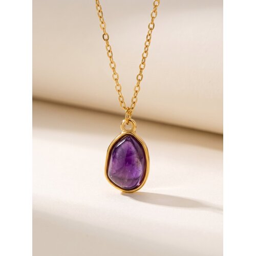 Lundholm Lundholm Rosan Amethist Ketting Dames Goudkleurig – Premium Stainless Steel Gold PVD Plated – Ketting met Echte Amethist Natuursteen Hanger Lundholm Lundholm Rosan Amethist Ketting Dames Goudkleurig – Premium Stainless Steel Gold PVD Plated – Ketting met Echte Amethist Natuursteen Hanger