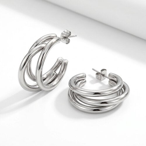 Lundholm Lundholm Nika Oorbellen Dames Zilverkleurig – Premium Stainless Steel – Elegante Oorstekers met Drie Bogen – Triple Hoop Look Lundholm Lundholm Nika Oorbellen Dames Zilverkleurig – Premium Stainless Steel – Elegante Oorstekers met Drie Bogen – Triple Hoop Look