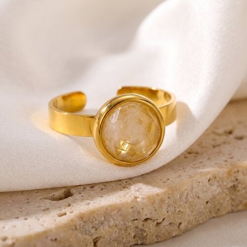 Lundholm Lundholm Ella Witte Maansteen Ring Dames Goudkleurig – Verstelbare Ring met Echte White Moonstone Edelsteen