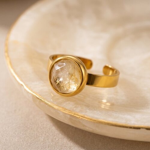 Lundholm Lundholm Ella Witte Maansteen Ring Dames Goudkleurig – Verstelbare Ring met Echte White Moonstone Edelsteen