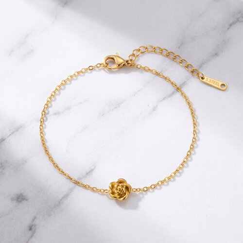 Lundholm Lundholm Luxe Roos Armband Dames Goud kleurig - Premium Stainless Steel Jewellery - Armband met Roosje Dames Goud - My Roos Serie Lundholm Lundholm Luxe Roos Armband Dames Goud kleurig - Premium Stainless Steel Jewellery - Armband met Roosje Dames Goud - My Roos Serie