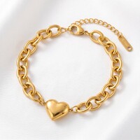 Yve – Schakelarmband met Hartje Bedel – Goudkleurig