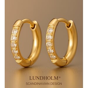 Lundholm Delia – Small Hoop Earrings with Cubic Zirconia – 11 mm – Gold-Tone Lundholm Delia – Small Hoop Earrings with Cubic Zirconia – 11 mm – Gold-Tone