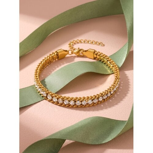 Lundholm Iza – Chain Bracelet with Cubic Zirconia for Women – Gold-Tone Lundholm Iza – Chain Bracelet with Cubic Zirconia for Women – Gold-Tone
