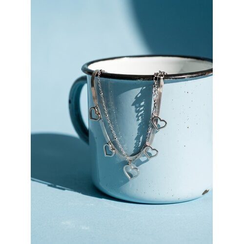 Lundholm Liv – Doppeltes Gliederarmband mit Herzen – Silberfarben