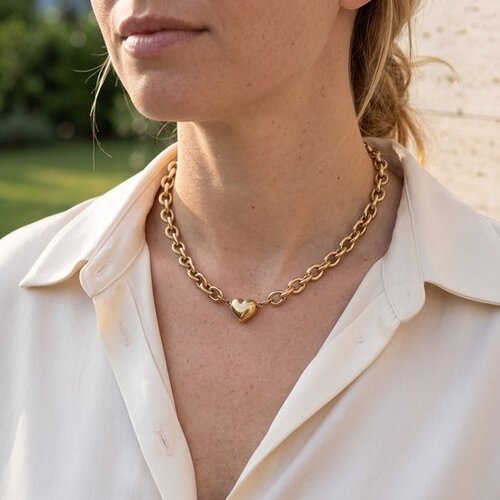 Lundholm Lundholm Pernille Ketting Dames Goudkleurig - Chunky Schakelketting met Bol Hartje - Hartjes Ketting Goud - Premium Stainless Steel Gold PVD Plated - 42 cm + 5,5 cm Verlengketting - Waterproof & Hypoallergeen Lundholm Lundholm Pernille Ketting Dames Goudkleurig - Chunky Schakelketting met Bol Hartje - Hartjes Ketting Goud - Premium Stainless Steel Gold PVD Plated - 42 cm + 5,5 cm Verlengketting - Waterproof & Hypoallergeen