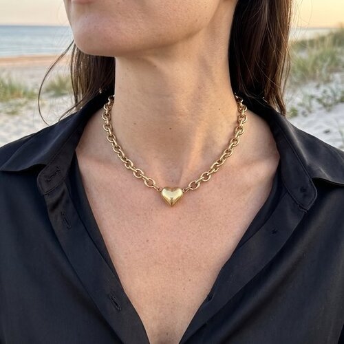 Lundholm Lundholm Pernille Ketting Dames Goudkleurig - Chunky Schakelketting met Bol Hartje - Hartjes Ketting Goud - Premium Stainless Steel Gold PVD Plated - 42 cm + 5,5 cm Verlengketting - Waterproof & Hypoallergeen Lundholm Lundholm Pernille Ketting Dames Goudkleurig - Chunky Schakelketting met Bol Hartje - Hartjes Ketting Goud - Premium Stainless Steel Gold PVD Plated - 42 cm + 5,5 cm Verlengketting - Waterproof & Hypoallergeen