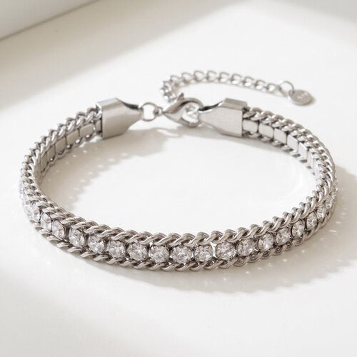 Lundholm Lundholm Iza Armband Dames Zilverkleurig - Schakelarmband met Zirkonia Steentjes - Tennisarmband met Gourmet Schakels - Premium Stainless Steel - 15 + 5,5 cm Verstelbaar - Waterproof & Hypoallergeen