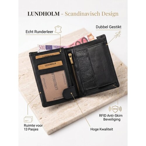 Lundholm Men's Genuine Leather Wallet with RFID, 13 Card Slots – Black Lundholm Men's Genuine Leather Wallet with RFID, 13 Card Slots – Black