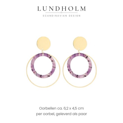 Lundholm Lucienne – Statement Drop Earrings with Lilac Ring 6.2 cm – Gold-Tone Lundholm Lucienne – Statement Drop Earrings with Lilac Ring 6.2 cm – Gold-Tone