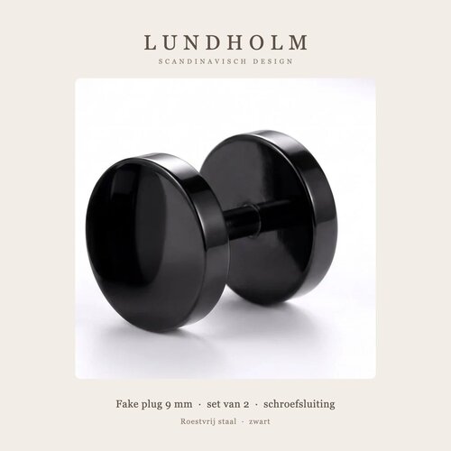 Lundholm Vidar – Men's Fake Plug Stud Earrings 9 mm – Black Lundholm Vidar – Men's Fake Plug Stud Earrings 9 mm – Black