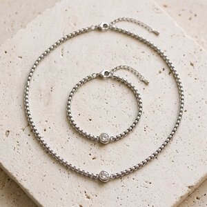 Lundholm Anah – Necklace & Bracelet Set with Cubic Zirconia – Silver-Tone